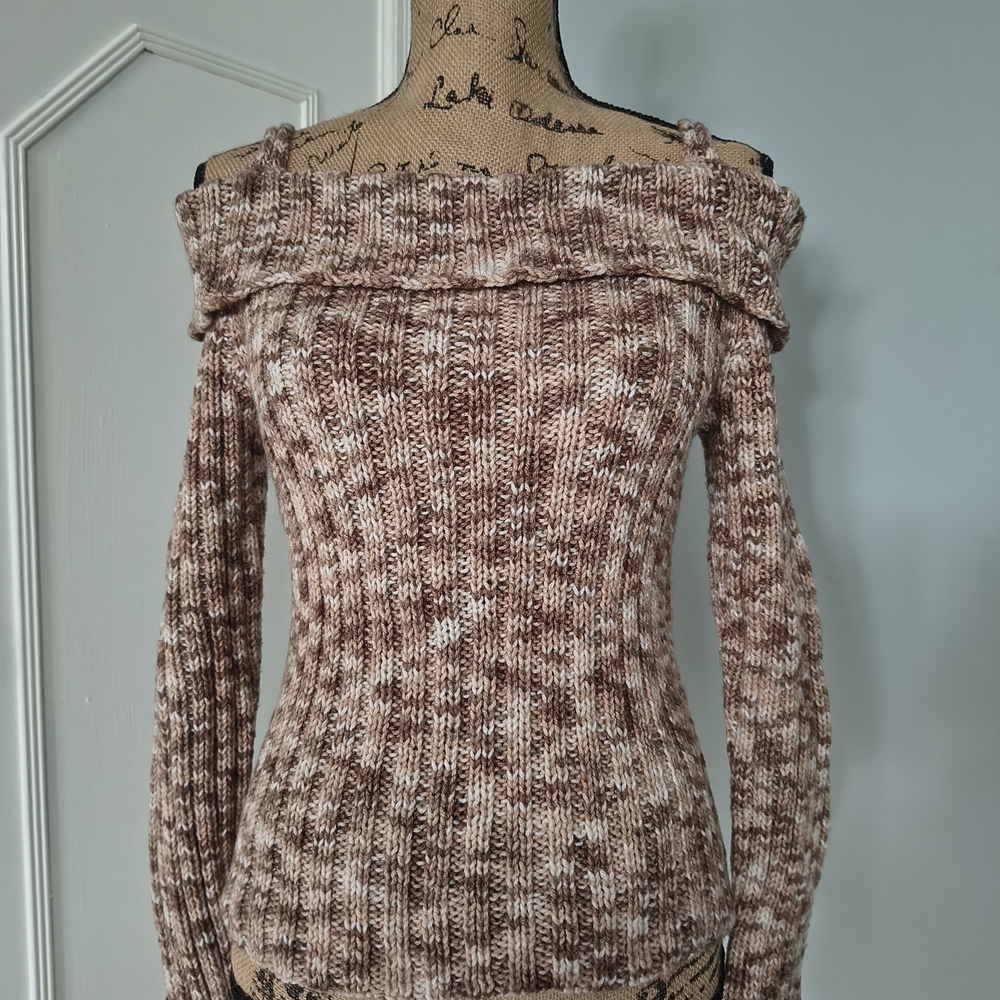 Brown Off-Shoulder Knit Sweater
